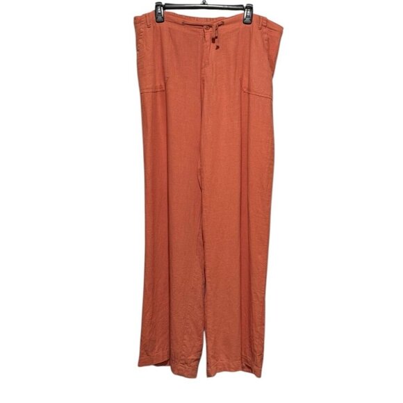 Just Living Linen Blend Womens XL Wide Leg Pumpkin Orange Drawstring Pants - Picture 11 of 11